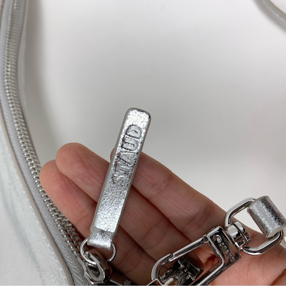 Staud Walker Shoulder Bag Silver Metallic Leather Crescent Half Moon - Picture 12 of 16